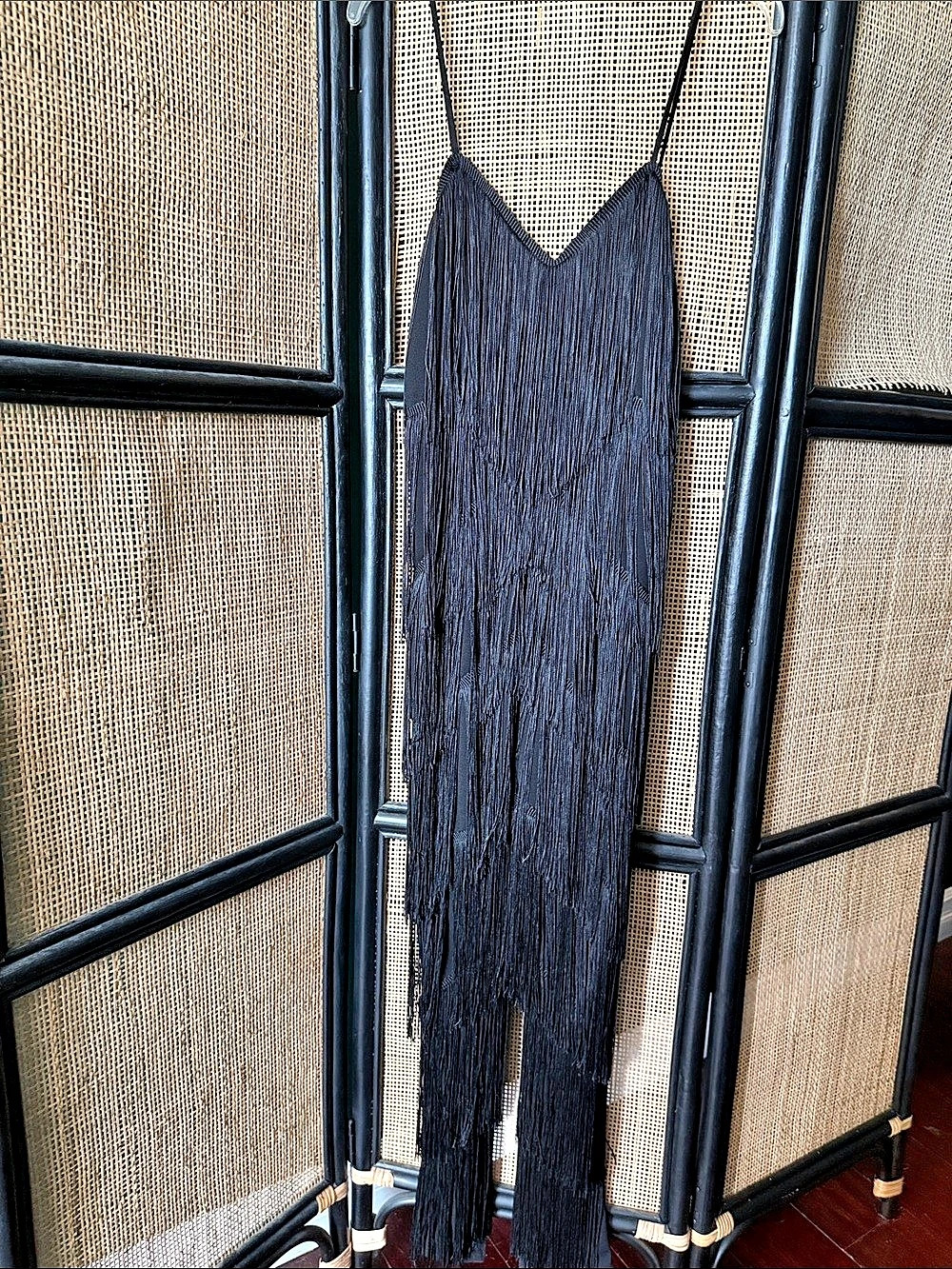PRETTYLITTLETHING Fringe Jumpsuit Black US 4